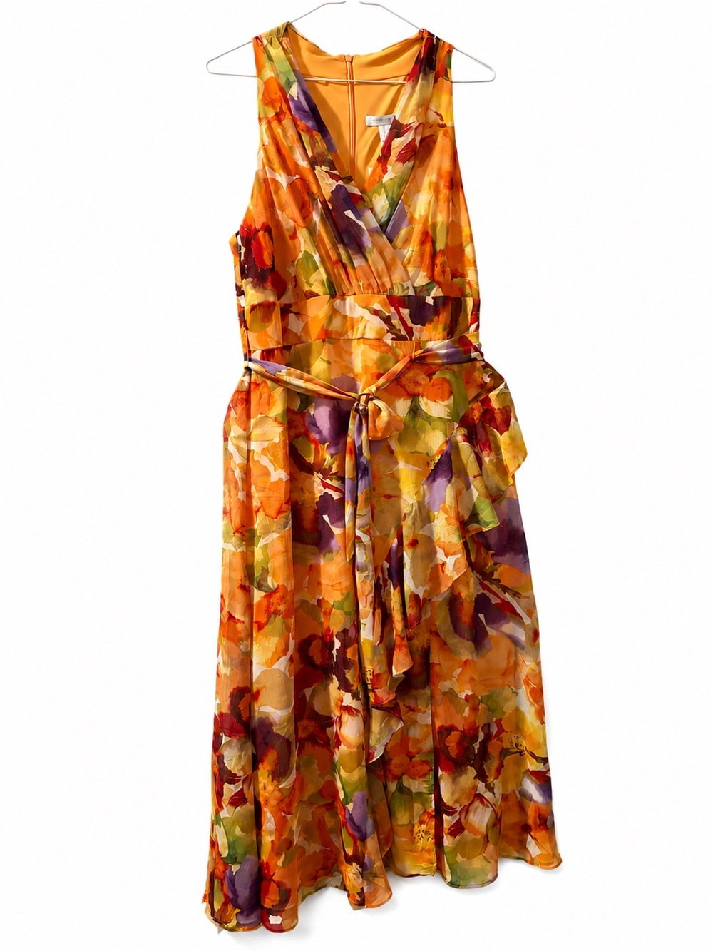NWT London Times (Laura) Orange Floral Maxi Dress with Purple Accents